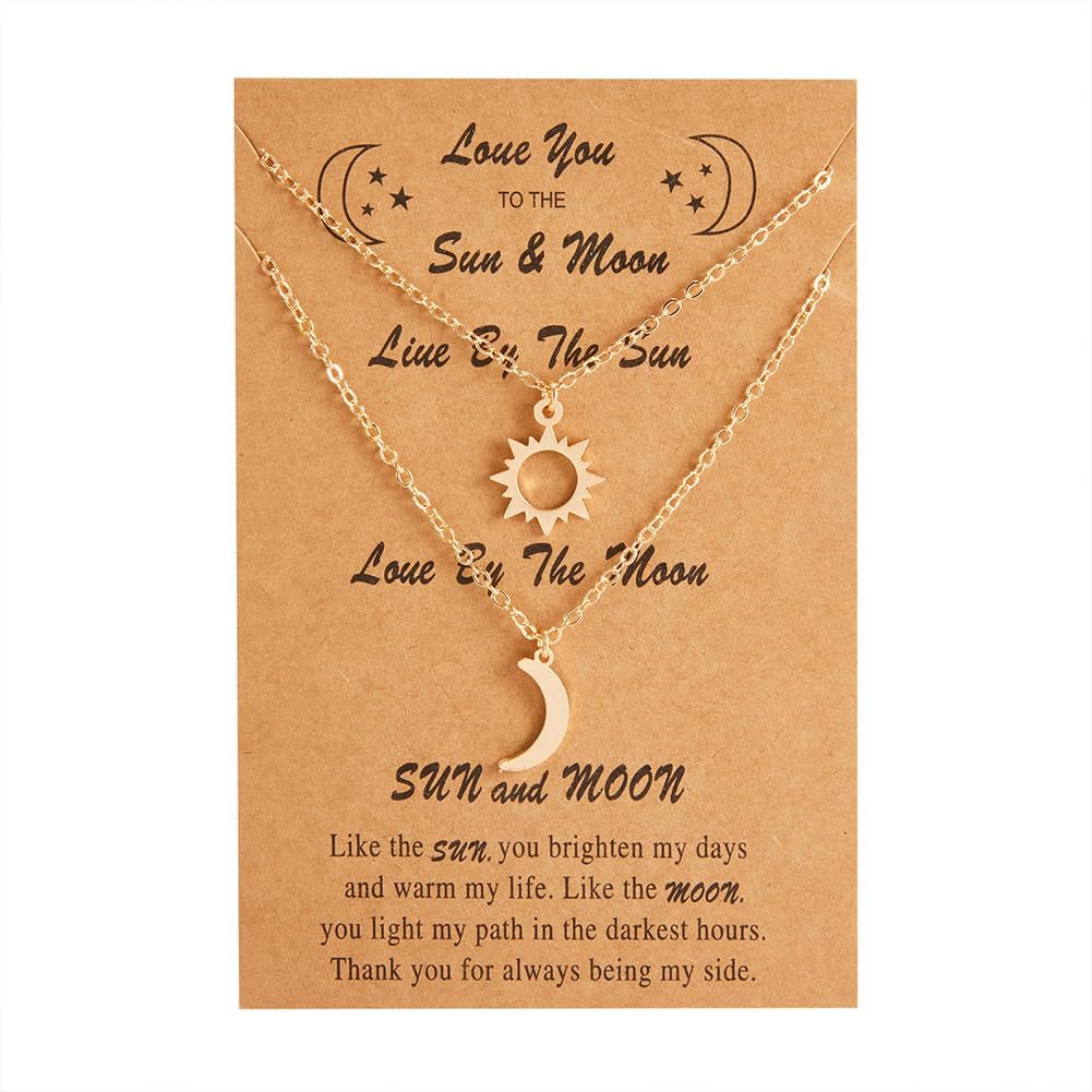 Sun and Moon Necklace for Couples Matching Necklace Best Friends Friendship Pendant Stainless Steel Paper Card Bff Necklace Set for Women Birthday Christmas Valentine'S Day Gifts Jewelry
