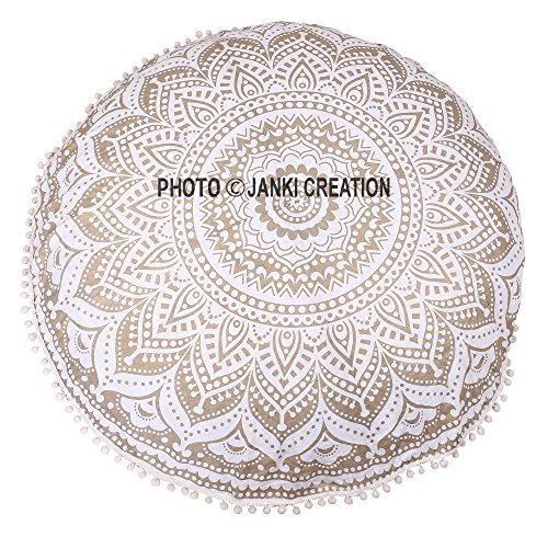 Golden ombere algodón redondo Pom Pom Tapestry, Hippy Mandala de hojaldre Golden ombere redondo puff, tamaño 32 x 32 Boho Decoración De Dormitorio Picnic playa