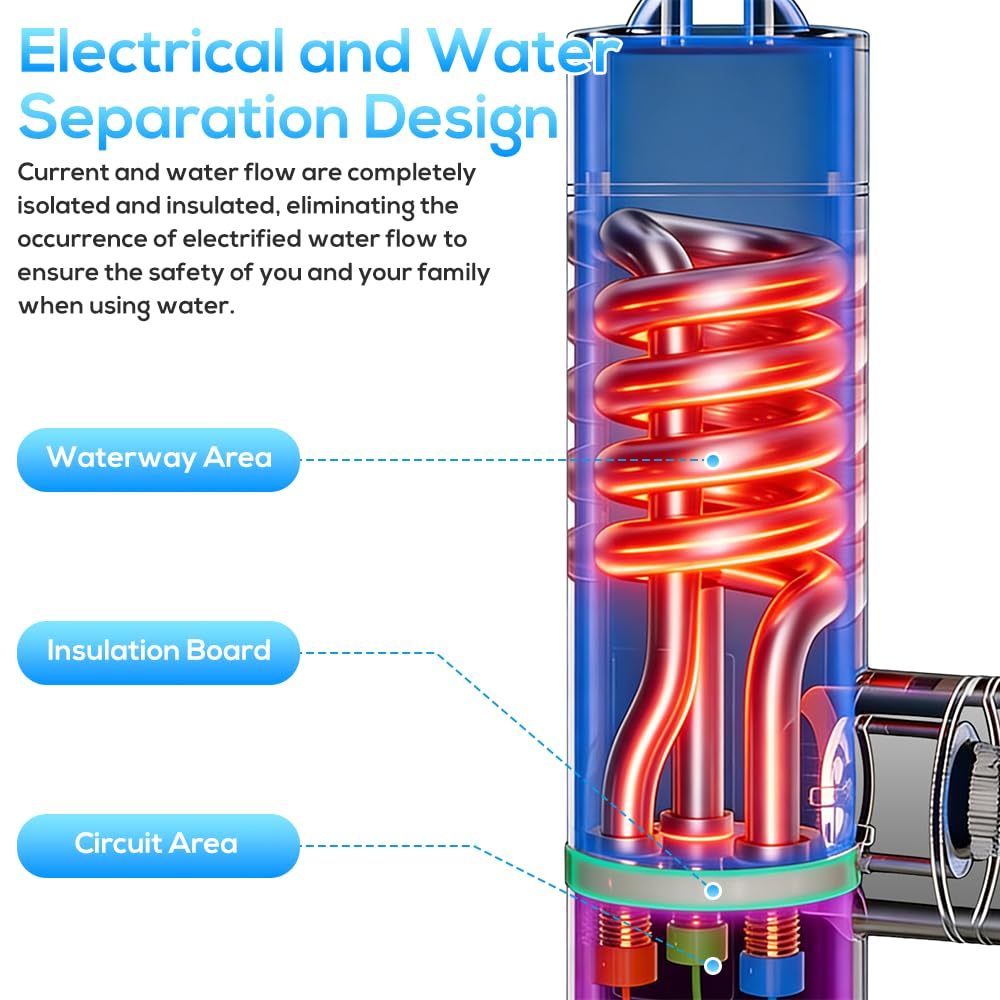 Wasserhahn mit Durchlauferhitzer, 360° Drehbarer LED Elektrische Küchenarmatur mit Durchlauferhitzer, 220V 3000W Heißwasserhahn für Küche Bad Garten Wohwagen