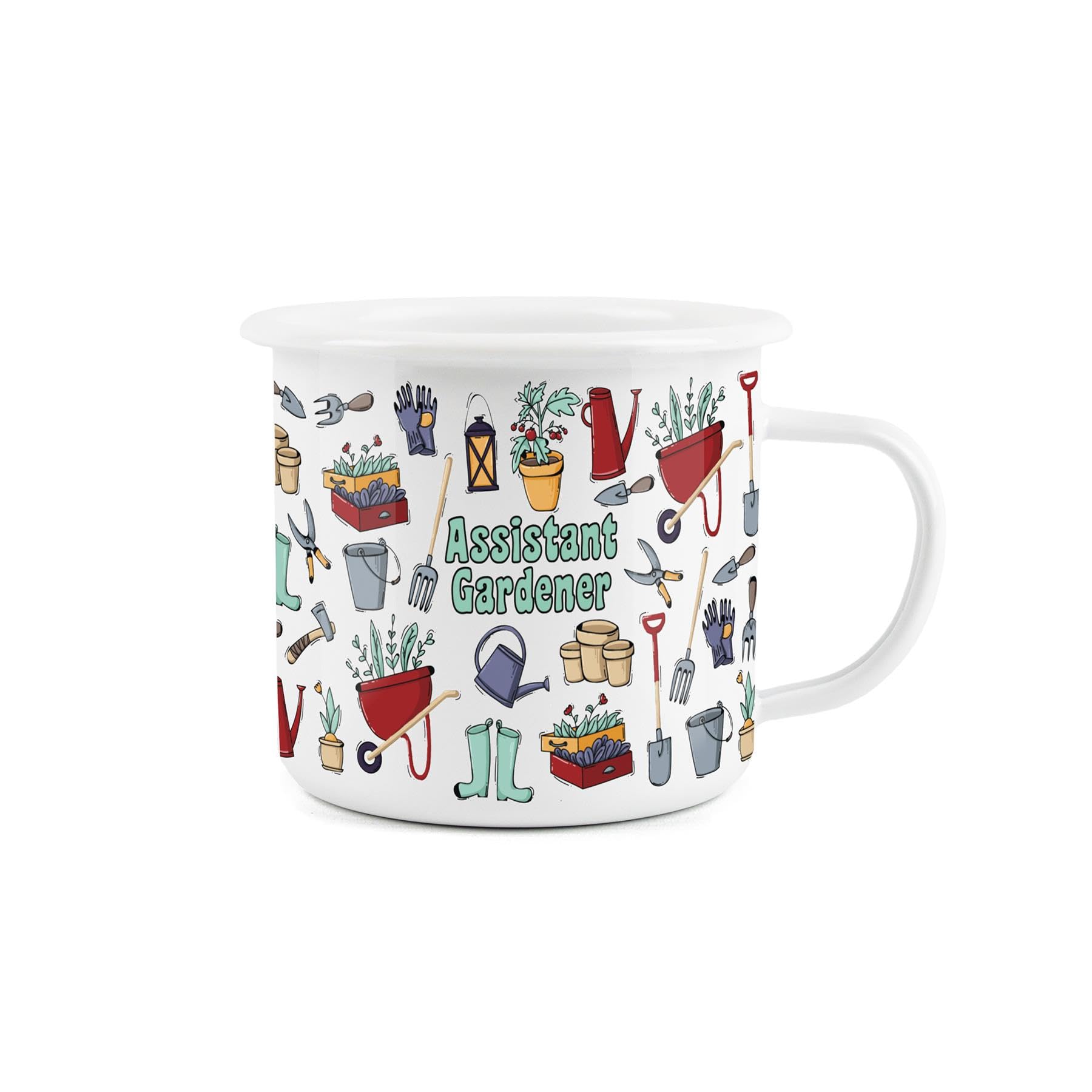 Assistant Gardener Enamel Mug -White Gardening Novelty Durable Hot Drinks Outdoor Cup for Travel Picnics Home Hiking