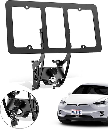 Soporte para placa de matrícula para Tesla 2017 a 2023 Modelo Y 3, soporte de marco de matrícula frontal de aleación de aluminio premium con bloqueo