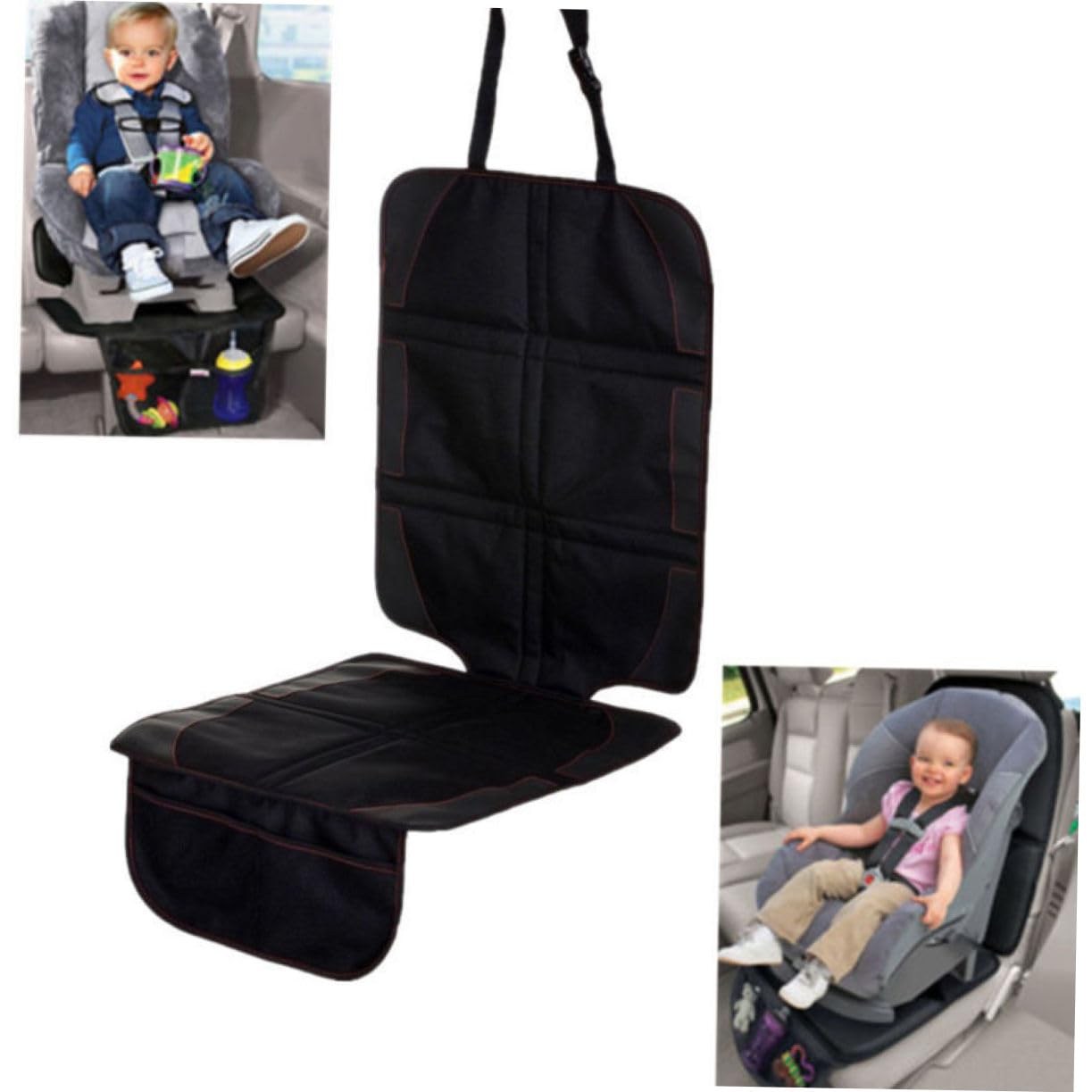 Cabilock Protezione Sedile Auto per Bambini, Tappetino Nero | Cuoio Oxford Cotone, Lavabile e Resistente All'acqua, Tasche Integrate per Viaggio