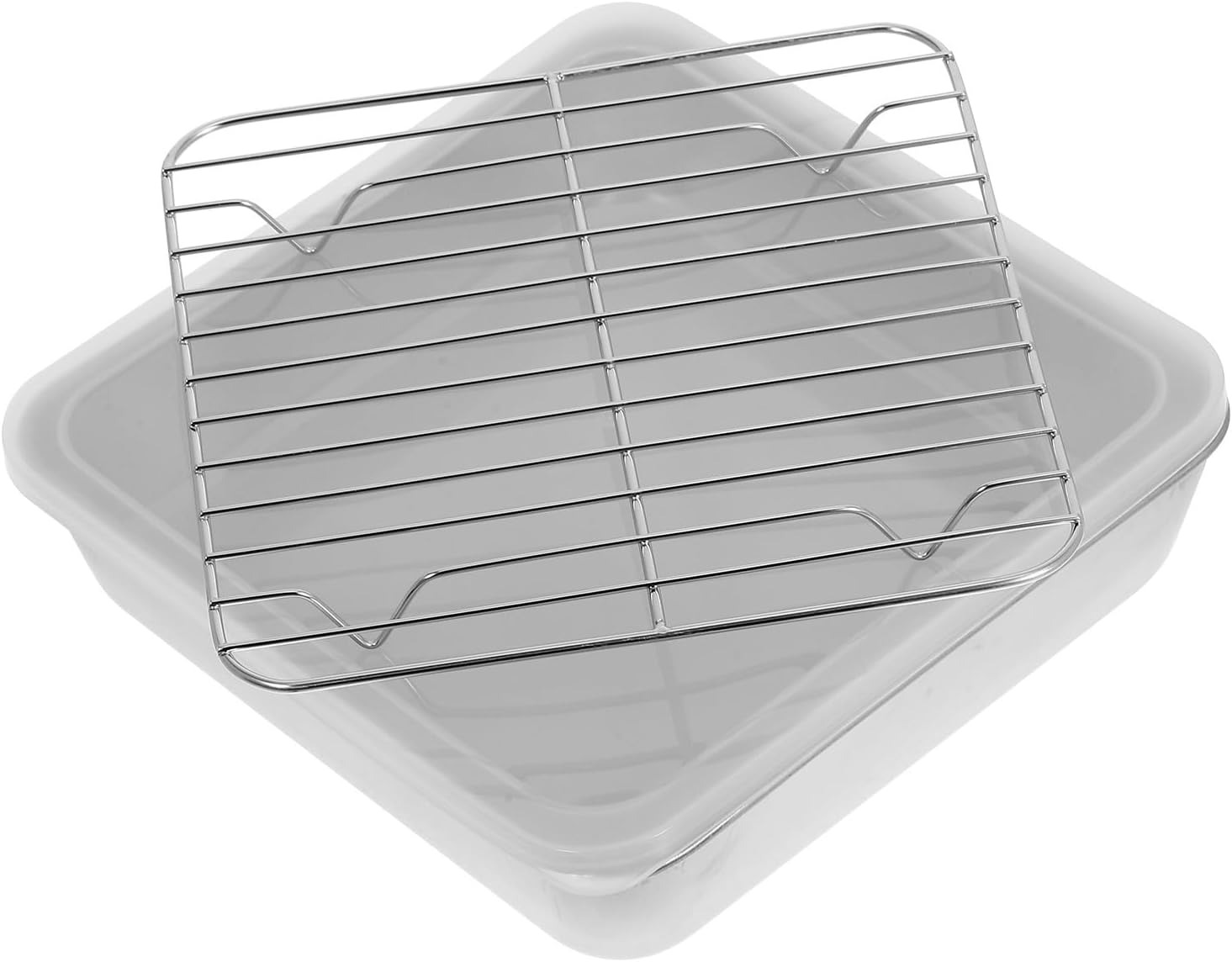 Stainless Steel Roasting Pan with Wire Rack and Lid 20x20x5cm Oven-safe Grill Basket for Bbq Outdoor Cooking and Baking Tray Set