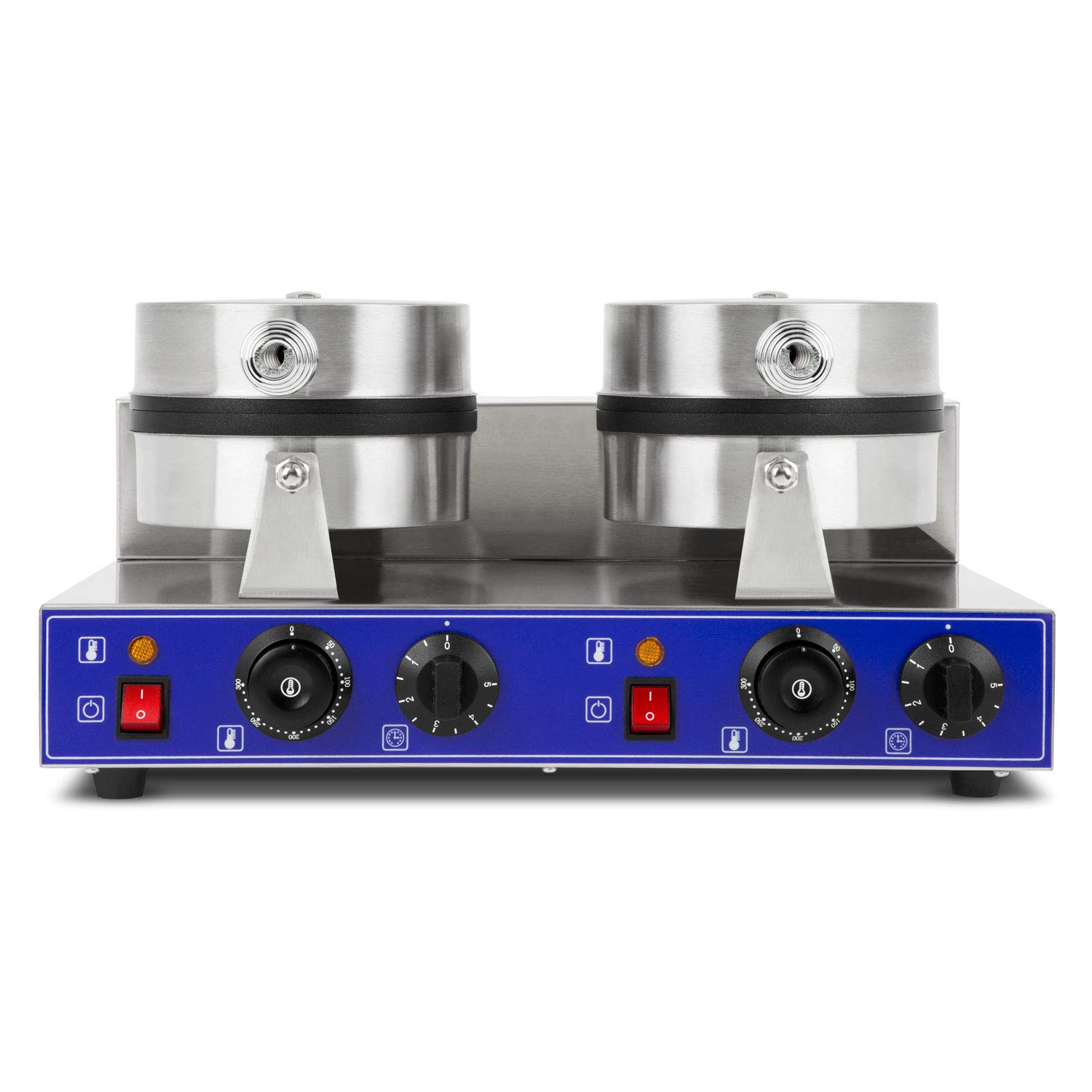 VERTES Gofrera belga doble eléctrica 2000W de acero inoxidable (2x temporizador 5min, 2x temperatura 50-300 °C regulable en continuo, 4 pies de goma antideslizantes, revestimiento antiadherente)