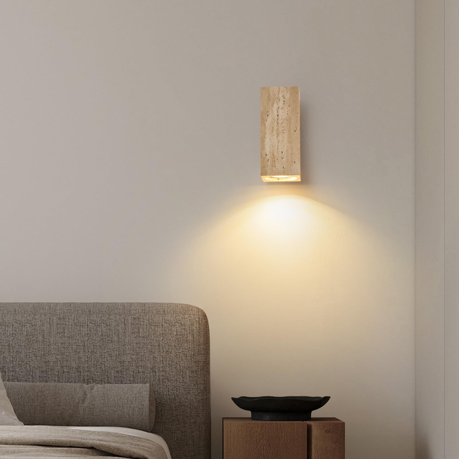 Lampada a parete Pietra Gialla Travertino Applique Wabi-sabi Lampade in Pietra Forma di Pilastro Rettangolare Applique luci calda per camera da letto sala da pranzo cucina ingresso corridoio
