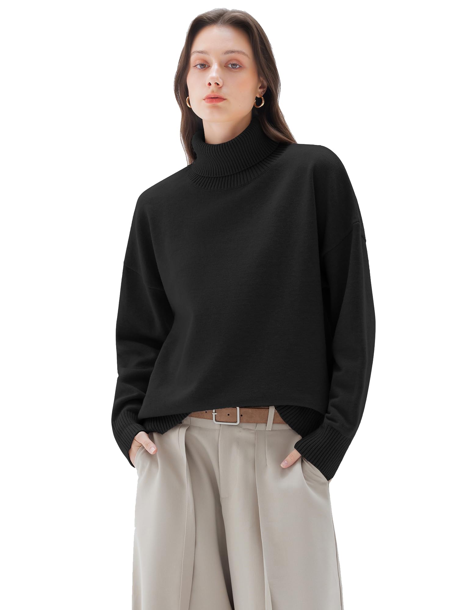 SUUKSESS Women Cashmere Oversized Chunky Turtleneck Pullover Sweater Long Sleeve Knit Jumper Tops