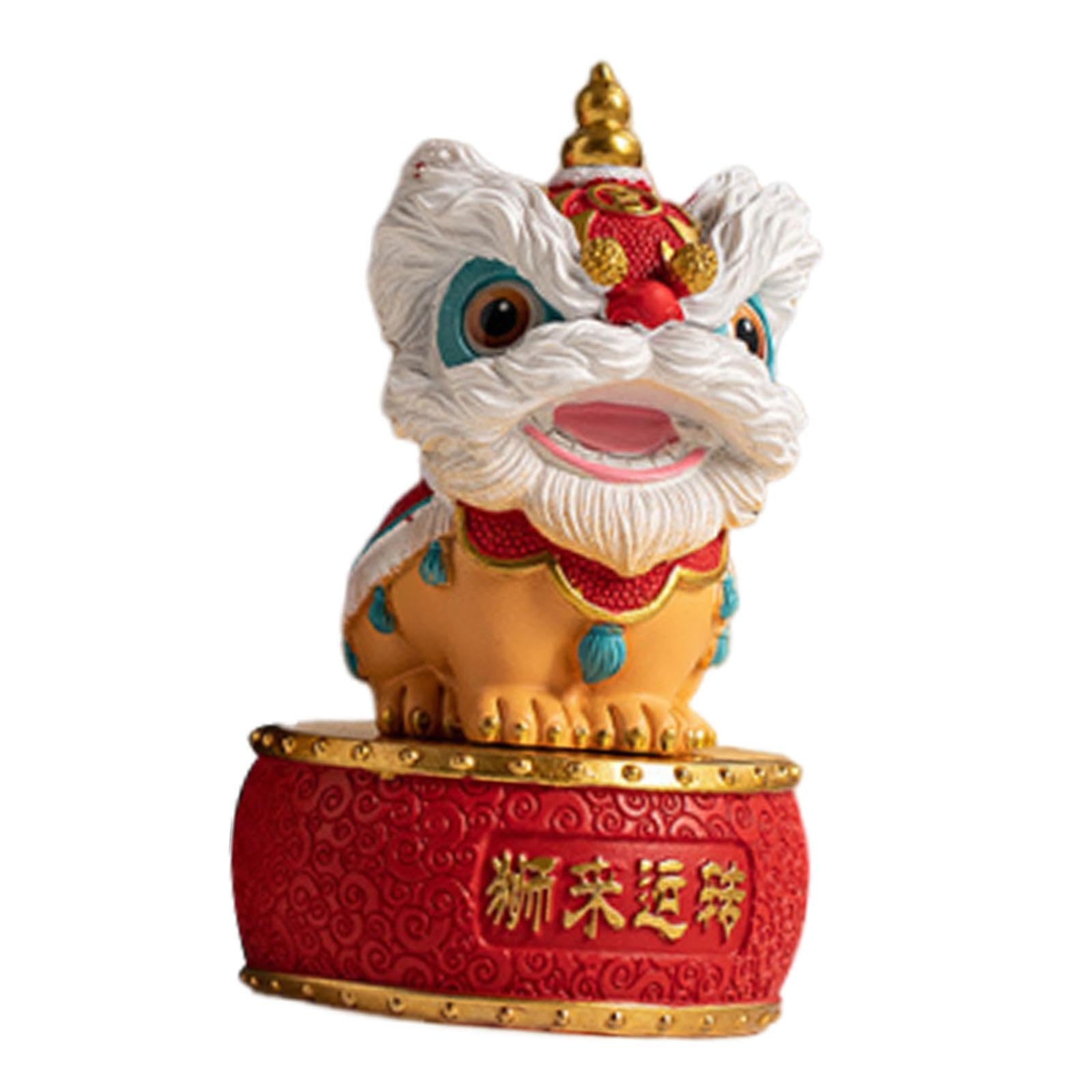 Ornement de lion en résine rouge pour dynamiser un bureau ou un salon terne