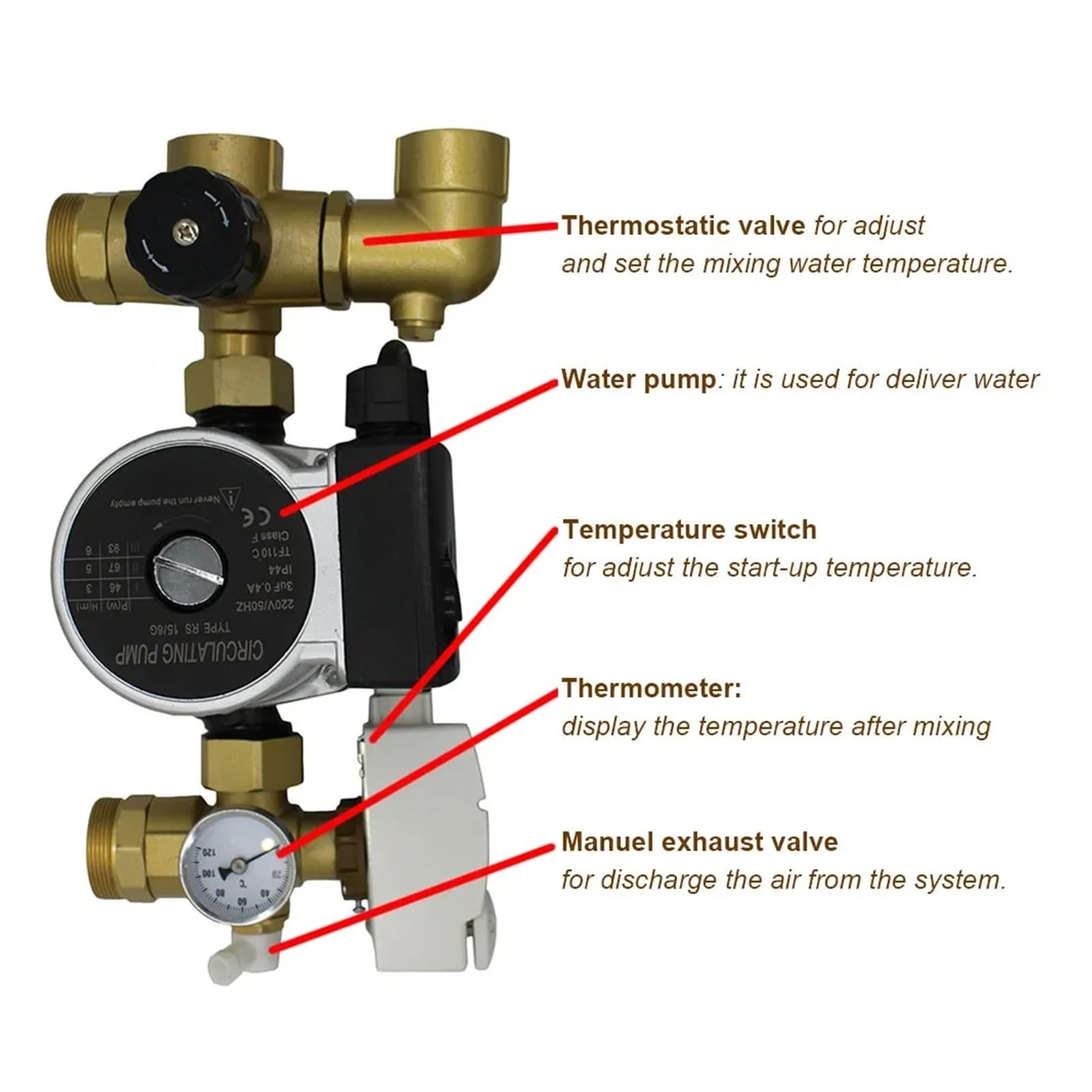 Mezclador de Bomba termostático for Sistema de Mezcla de Agua Central con colector de calefacción por Suelo Radiante.