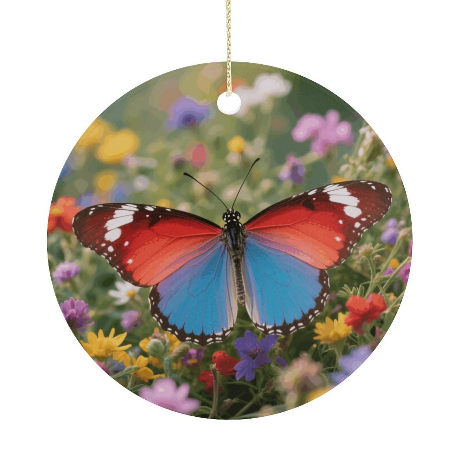 Personalized Christmas Ornaments 2025 Ceramic Hanging Butterfly Ornaments with Gold String Double-Sided Vintage Holiday Decorations for Tree Mantel Tabletop Xmas Party Favors
