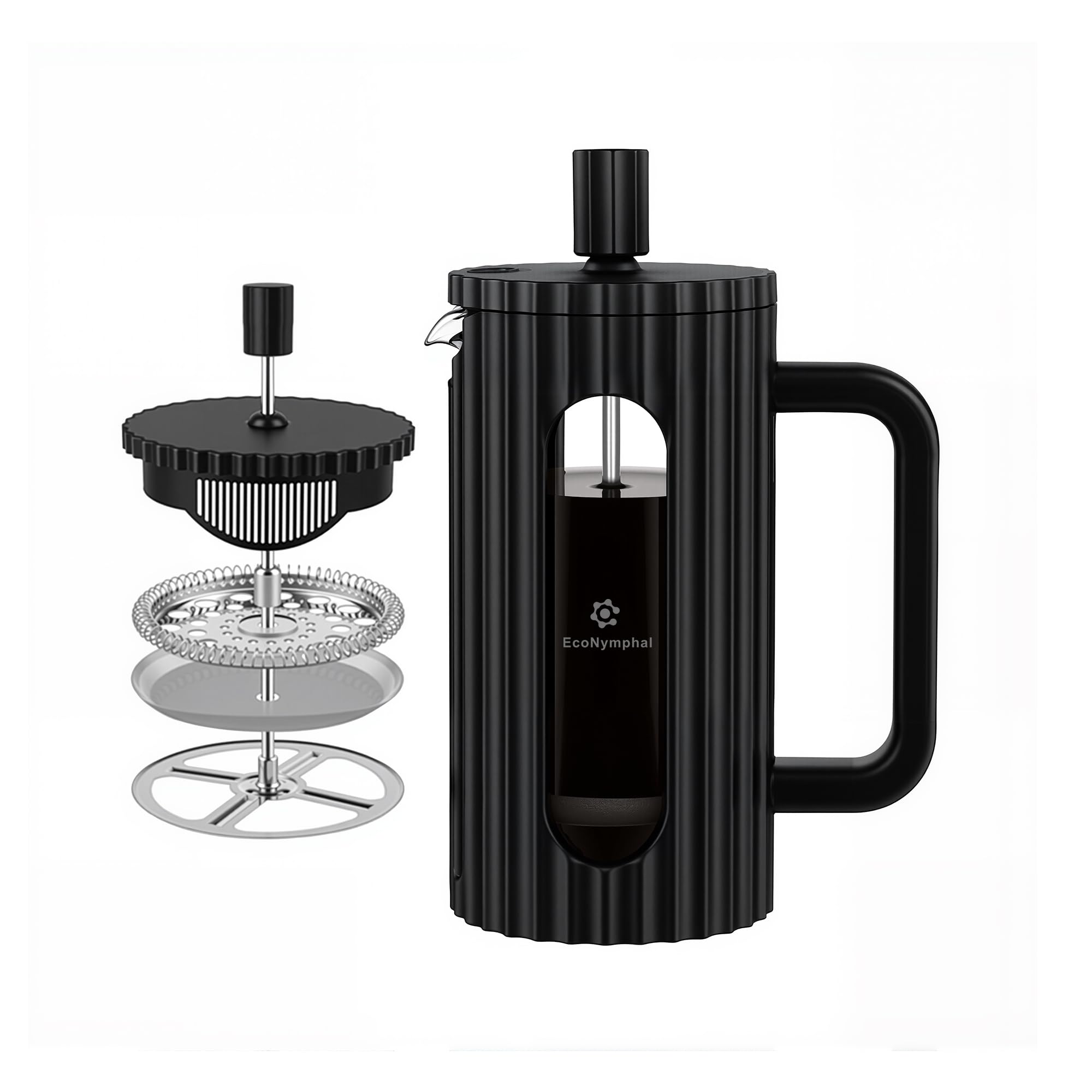 EcoNymphal French Press 350ml (3 Tassen) - Kaffeepresse aus heißfestem Glas mit Edelstahlfilter - Für Kaffee & Cold Brew - Spülmaschinengeeignet, BPA-Frei