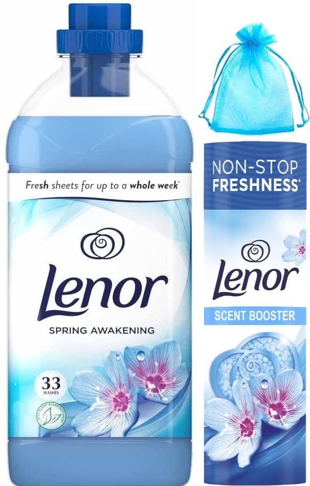 Lenor Spring Awakening Scent Bundle Pack: Fabric Conditioner, 33Washes, 1155ml + in-Wash Scent Booster Beads, 176gr + Our Gift for You: Organza Bag Size: 9 x 7 x 0.1cm