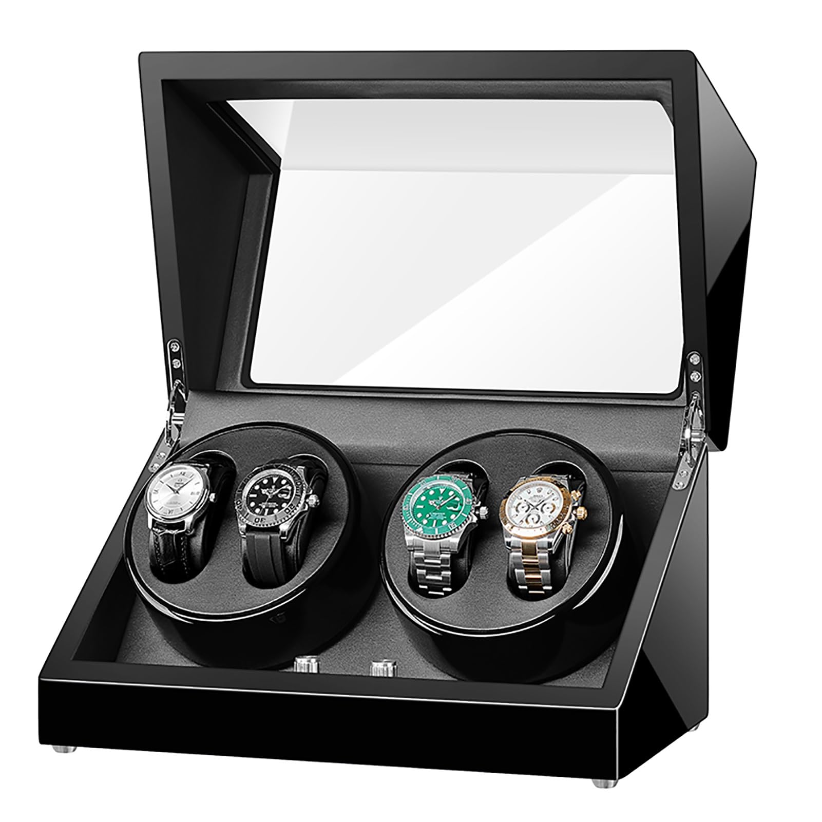 MYUYEE Watch Winder Box 4 For Automatic Watches 5 Tpd Modes Self-Winding Mechanical Watch Box Wooden Rotating Watches Display Case With Powered Or Ac Adapter
