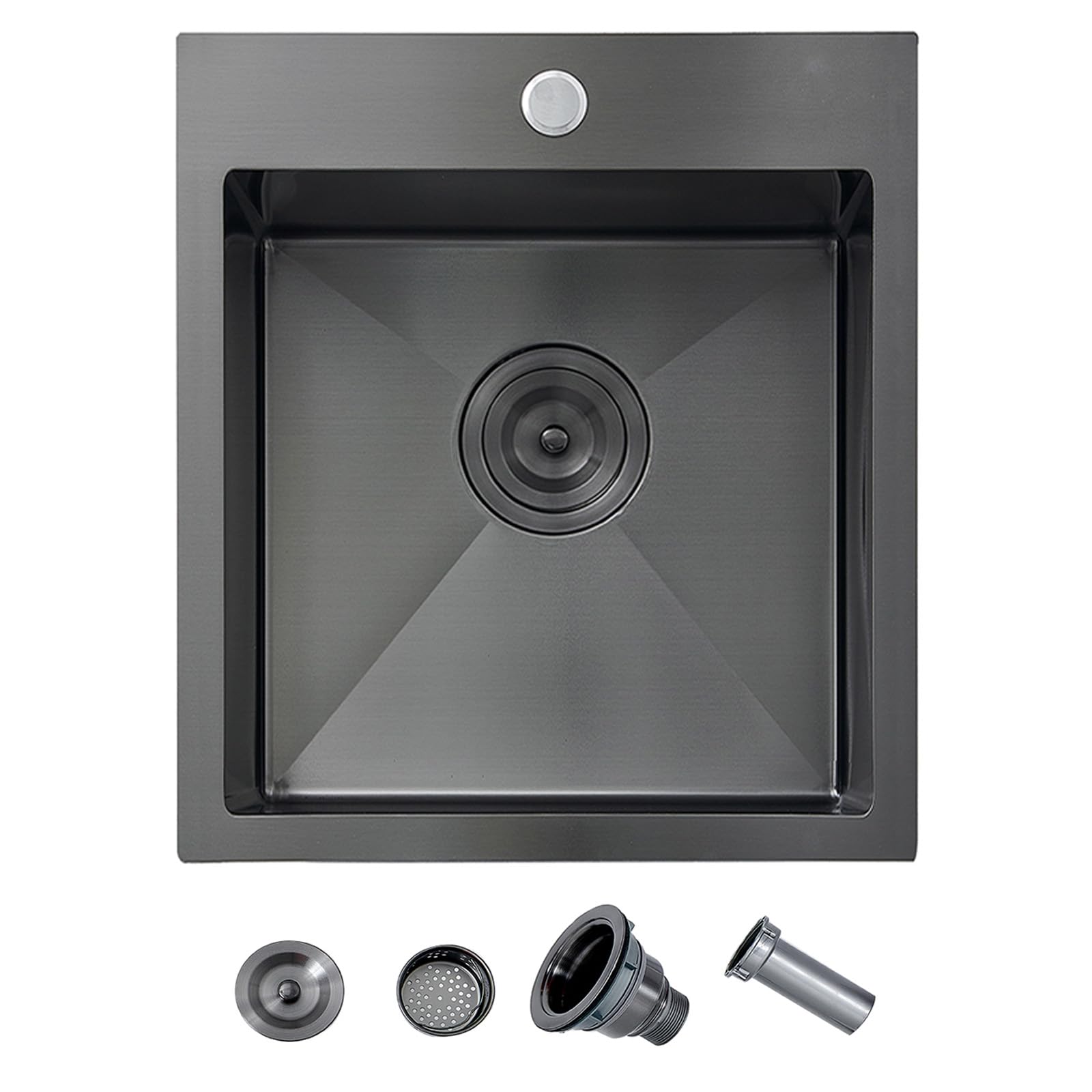 15 Inch Drop In Bar Sink, Gunmetal Black 15x17x9 Topmount Stainless Steel Single Bowl Wet Bar Prep RV Outdoor Small Kitchen Sinks 16 Guage with Drain