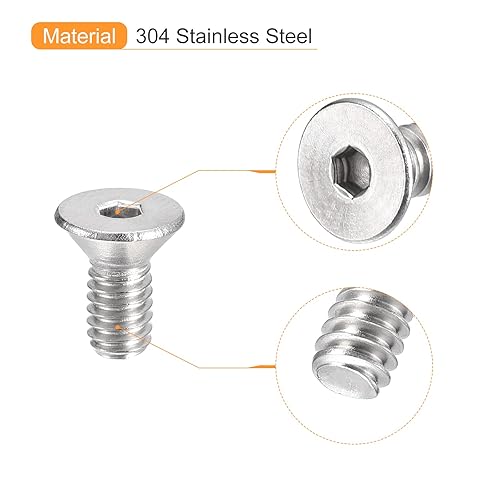 Miniatura 4 de uxcell Tornillos de cabeza avellanada plana #8-32x38", 50 tornillos de cabeza plana de acero inoxidable 304, rosca completa, pernos avellanados