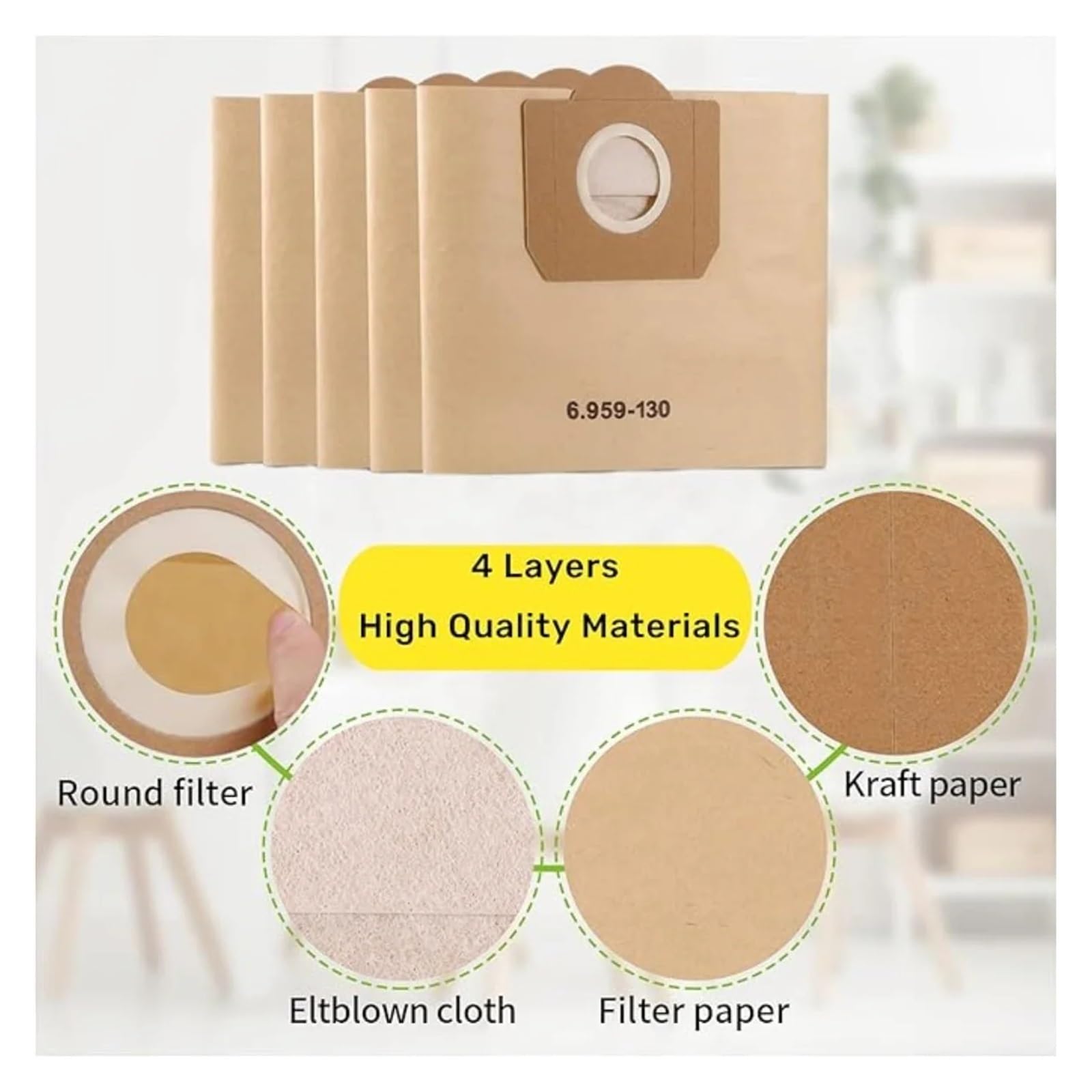 Compatible For Karcher WD3 MV3 WD3P 6.959-130.0. Sacs À Poussière D'aspirateur, Sacs Filtrants En Papier A2201/2204/2504/2554/2251/2604, SE 4001 4002(16pcs)