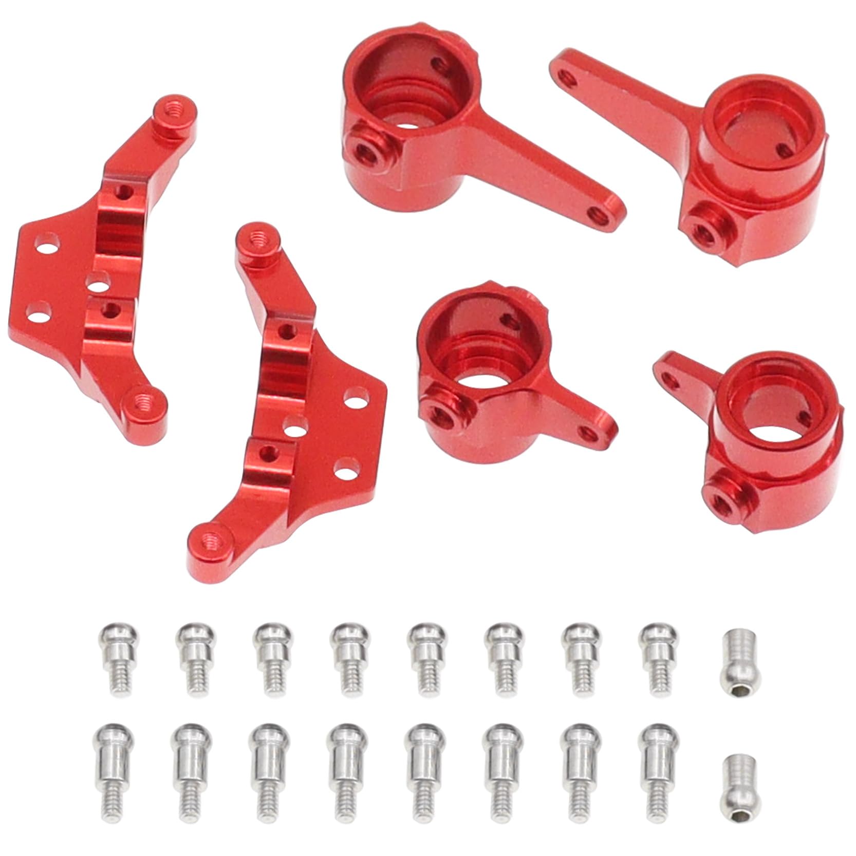 6PCS Aluminum Alloy Front& Rear Steering Cup Shock Mount Sets Compatible with WLtoys K969 K979 K989 K999 P929 P939 1/28 RC Car Upgrade Parts(Red)