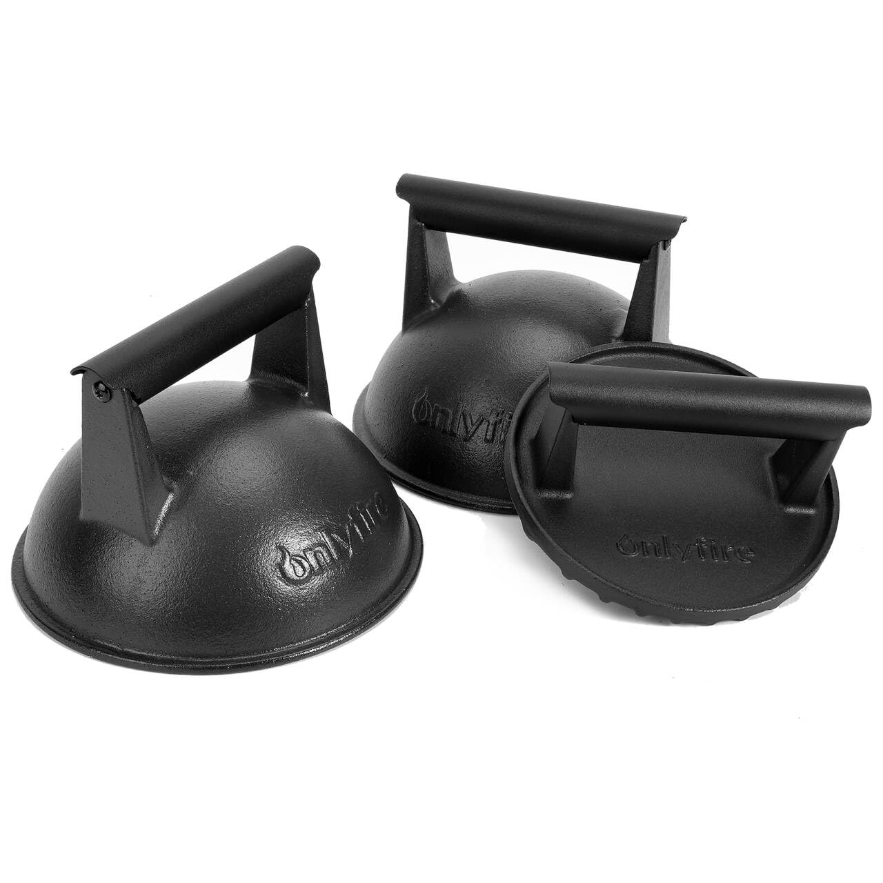 Kit Smash Burger en Fonte onlyfire avec Presse 15 cm et 2 Cloches Plancha 18 cm