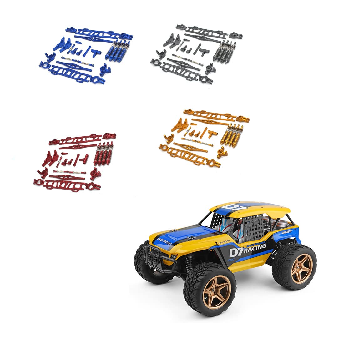 Set di Accessori per L'Aggiornamento del Metallo Braccio di Sospensione 'Ammortizzatore del Blocco dello Sterzo per 104009 12402-A RC Car,Grigio