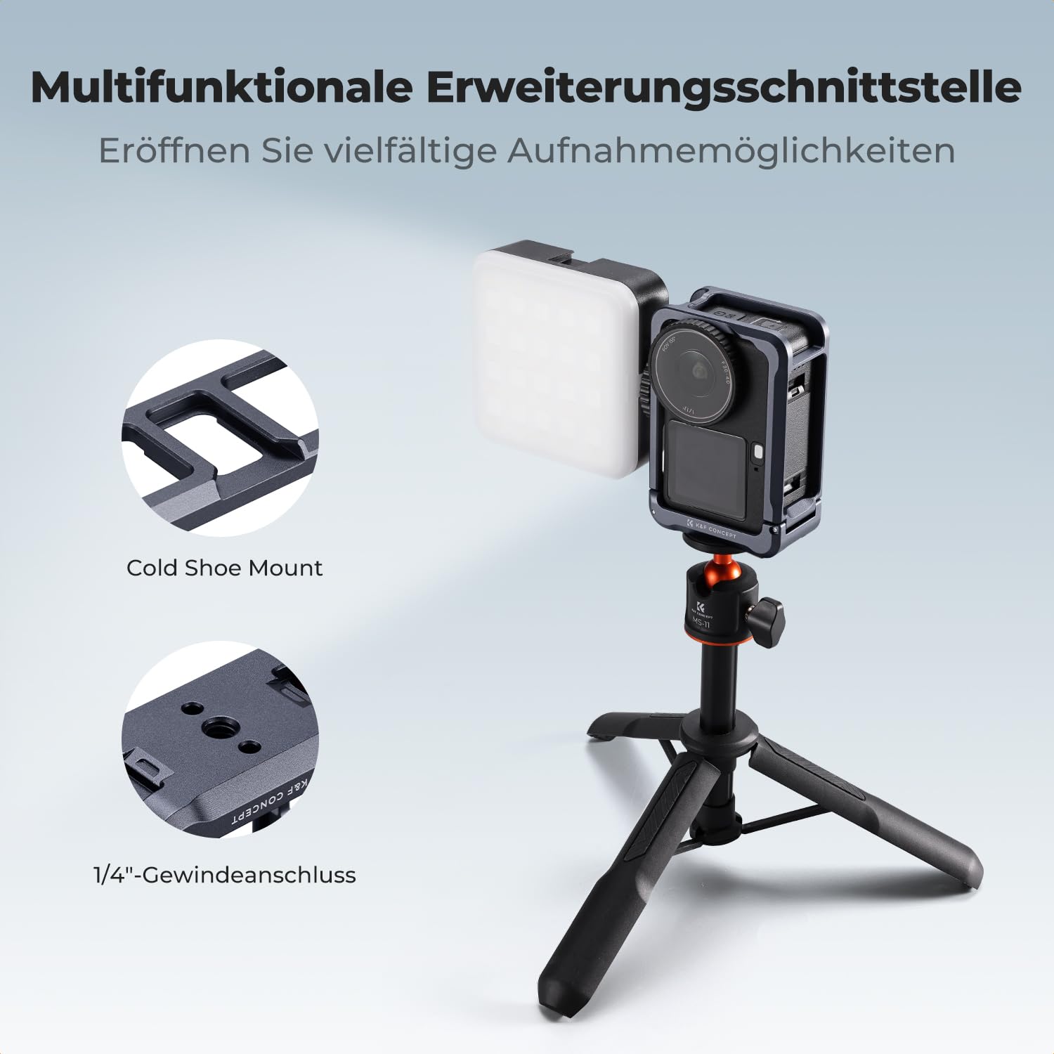 K&F CONCEPT Leichter Kamerakäfig aus Aluminiumlegierung für DJI Osmo Action 6, Schutzrahmen mit Schnellverschluss, Aluminiumgehäuse mit Blitzschuh, 1/4"-Gewinde, Auslösetaste, DJI Osmo Action 6 Case