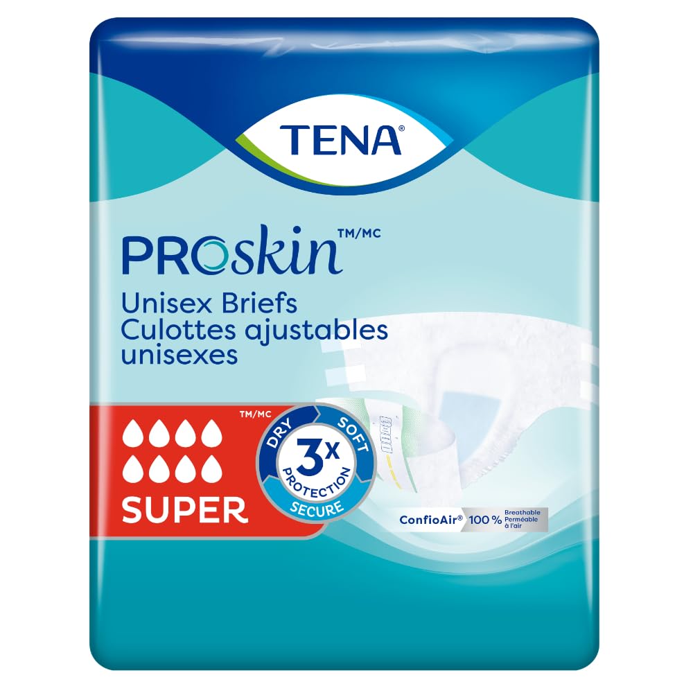 TENA Adult Incontinence, Discrete Disposable, Briefs, Adjustable, Super Absorbency, Unisex, Large (LG), 52 Count