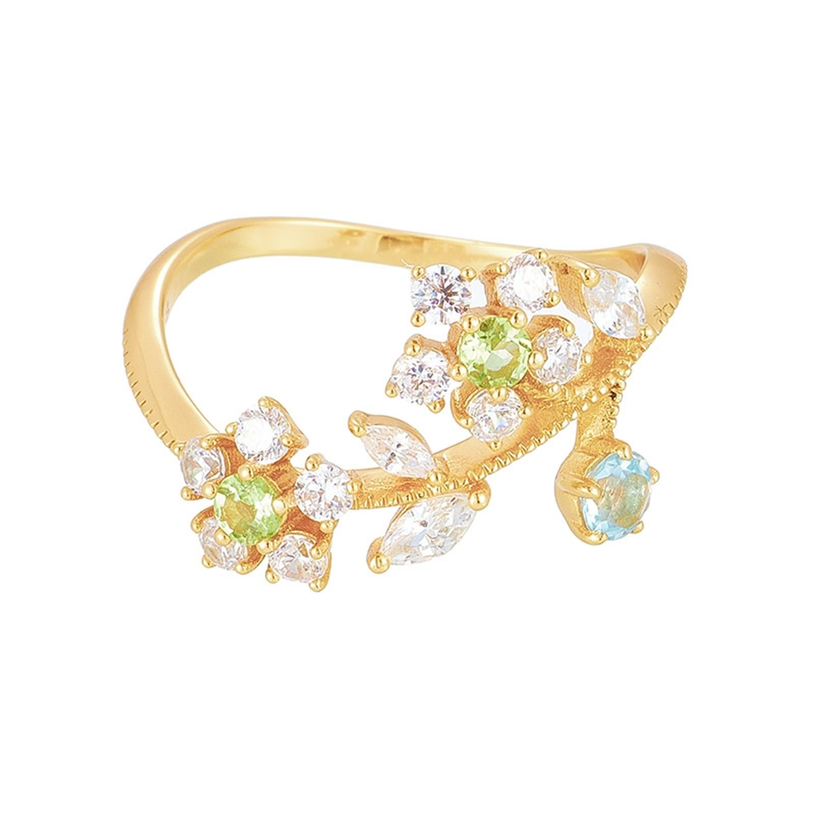 Anillo de boda auténtico de 9 K/14 K/18 K oro amarillo con peridoto verde, hojas de flores