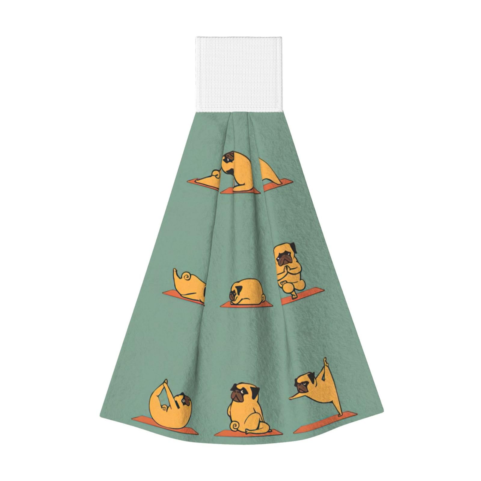 DUWAA Yoga Pug Print Hanging Hand Towel Quick Dry Bathroom Towel Soft Kitchen Towel