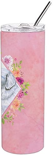 Miniatura 4 de Caroline's Treasures CK4160TBL20 - Vaso delgado de acero inoxidable de 20 onzas con diseño de flores rosas de los Grandes Pirineos, vaso térmico