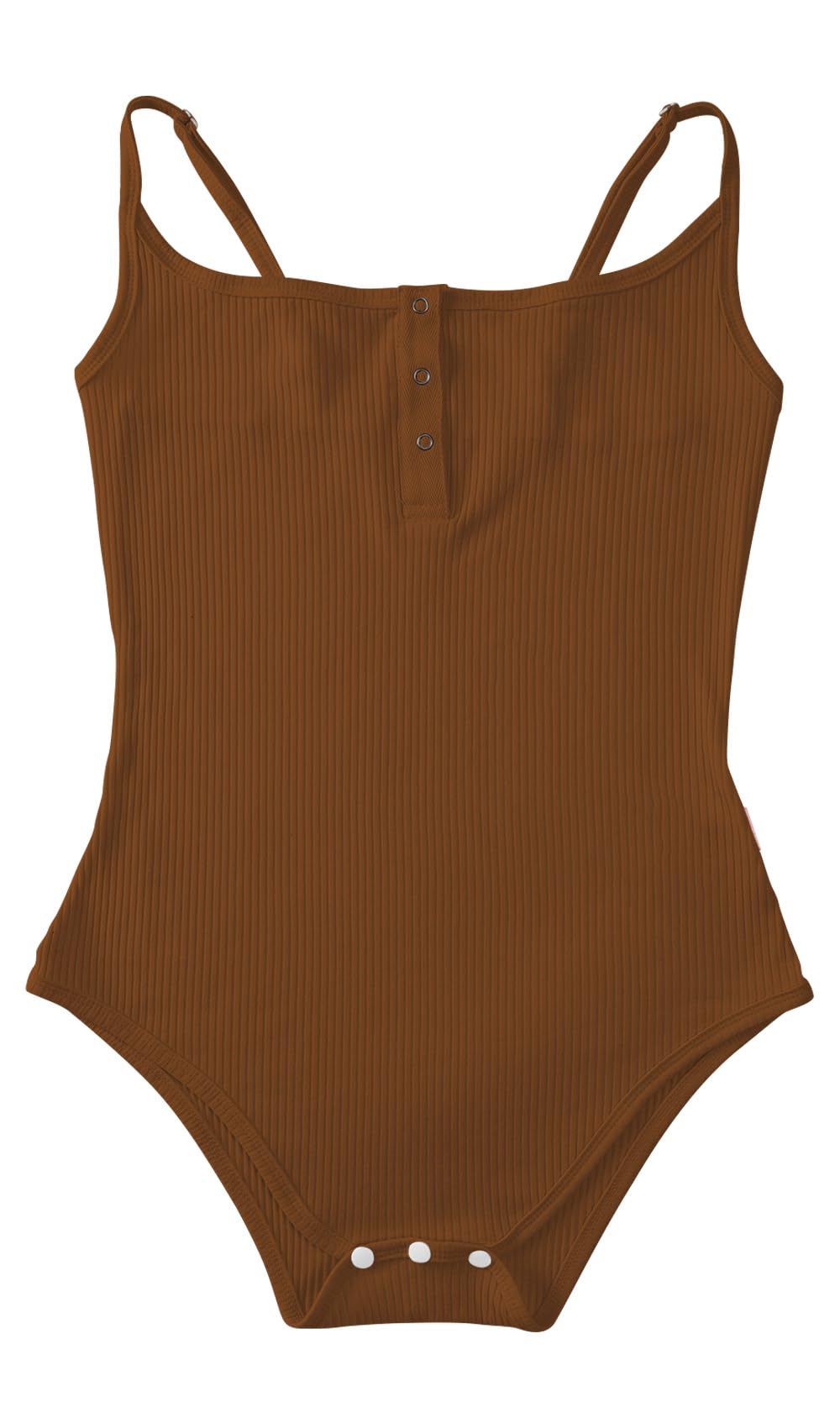 CutiePlusU Cotton Button Crotch Adult Sling Onesie Bodysuit V-neck Button: Coffee Color Small