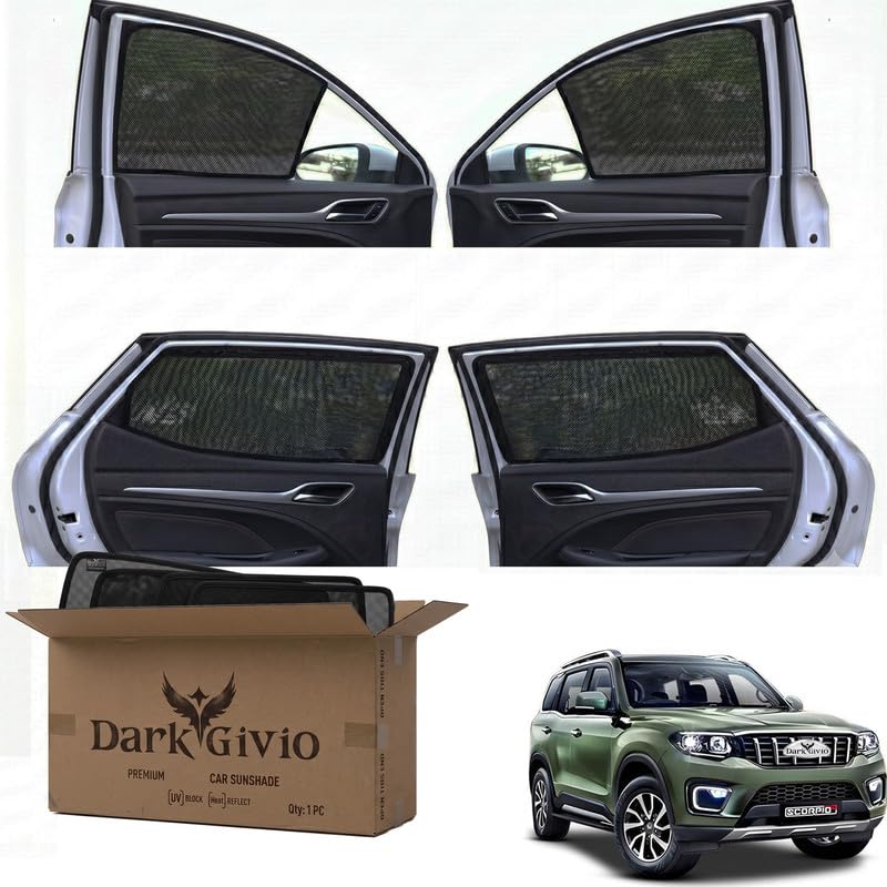 Image of Car Window Sun Shade Protector for Scorpio N Facelift | Exact Fit Non-Magnetic Half Cut Sunshade (Set of 4 /6) | UV Blocker Side Window Car Curtains & Interior Accessory