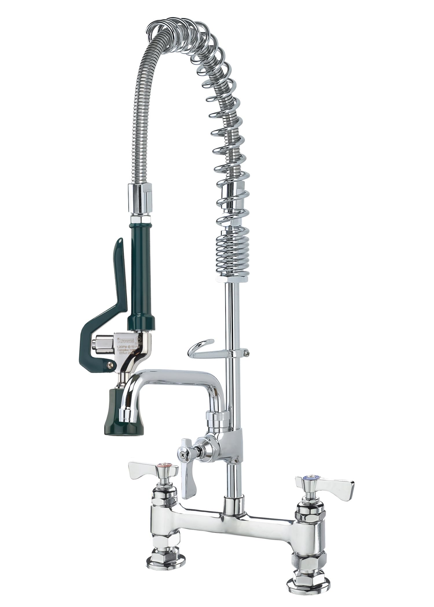 Royal Series 8" Space Saver Pre-Rinse w/Faucet by Krowne – 13"L x 27"W x 4"H, Brass, Chrome, Model 18-608L