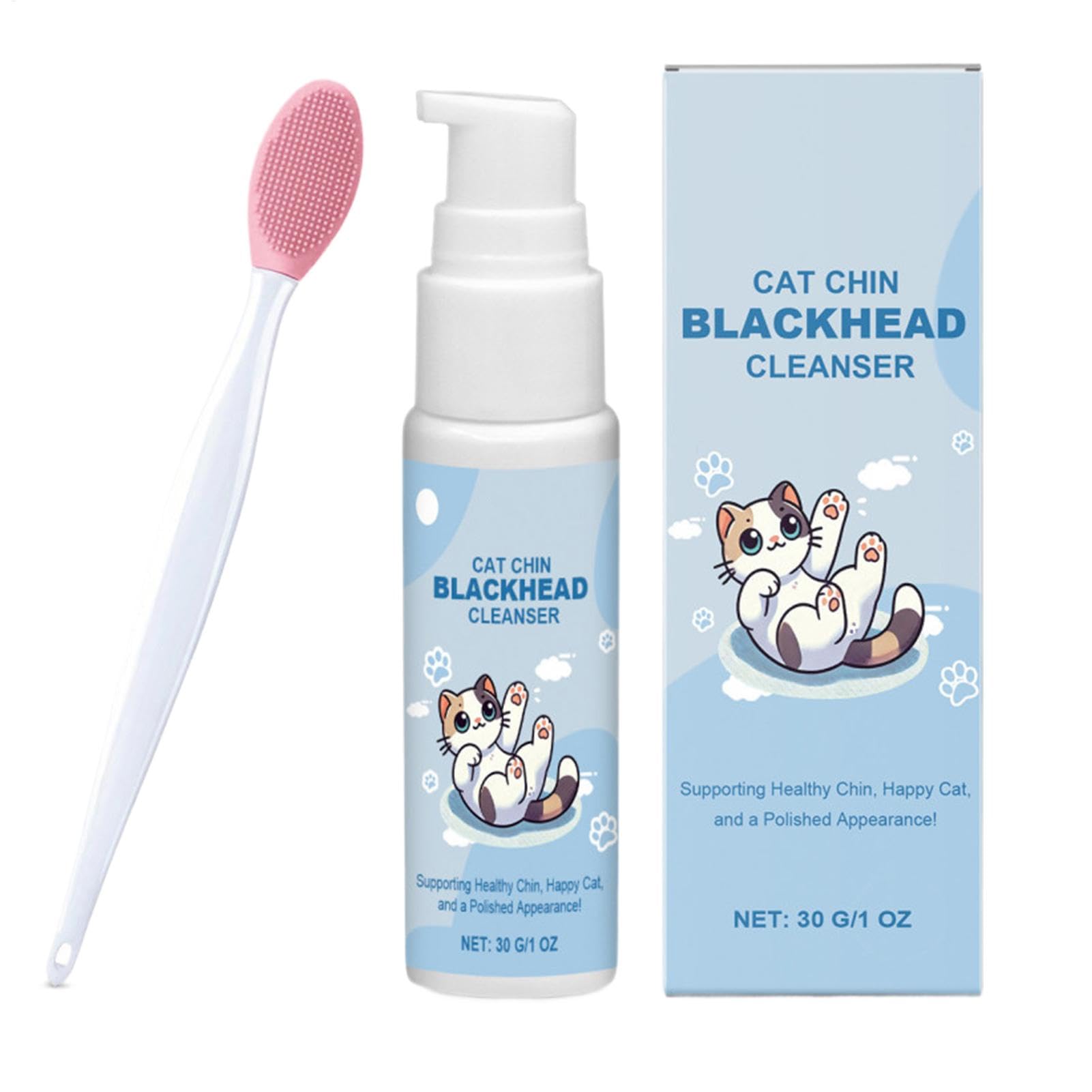 Crème pour l'acné de chat - 30 g - Kit de soins pour le menton et le menton - Avec brosse de nettoyage pour acné de chat - Élimine en douceur les points noirs - Nourrit l'animal de chat