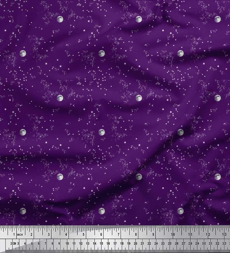 Soimoi Poly Georgette Fabric Moon & Star Shirting Printed Fabric 1 Meter 52 Inch Wide