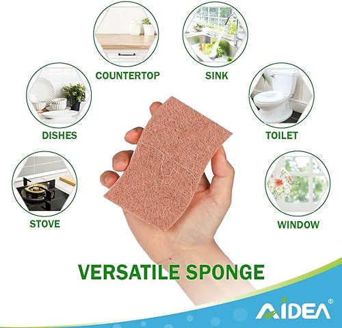 Miniatura 5 de AIDEA Esponja exfoliante antiarañazos, 12 unidades, esponjas naturales para utensilios de cocina antiadherentes, esponjas de cocina, esponjas de