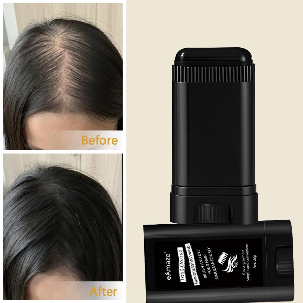 eAmaze 2-in-1 Hairdressing Wand, Hair Touch Up Comb & Powder Stick with Built-in Comb – Waterproof, Long-Lasting Root Cover Up, Covers Grey Roots & Bald Spots Instantly, Matte Finish, Fuller Denser Look, 20g (Black) - Image 7 thumbnail