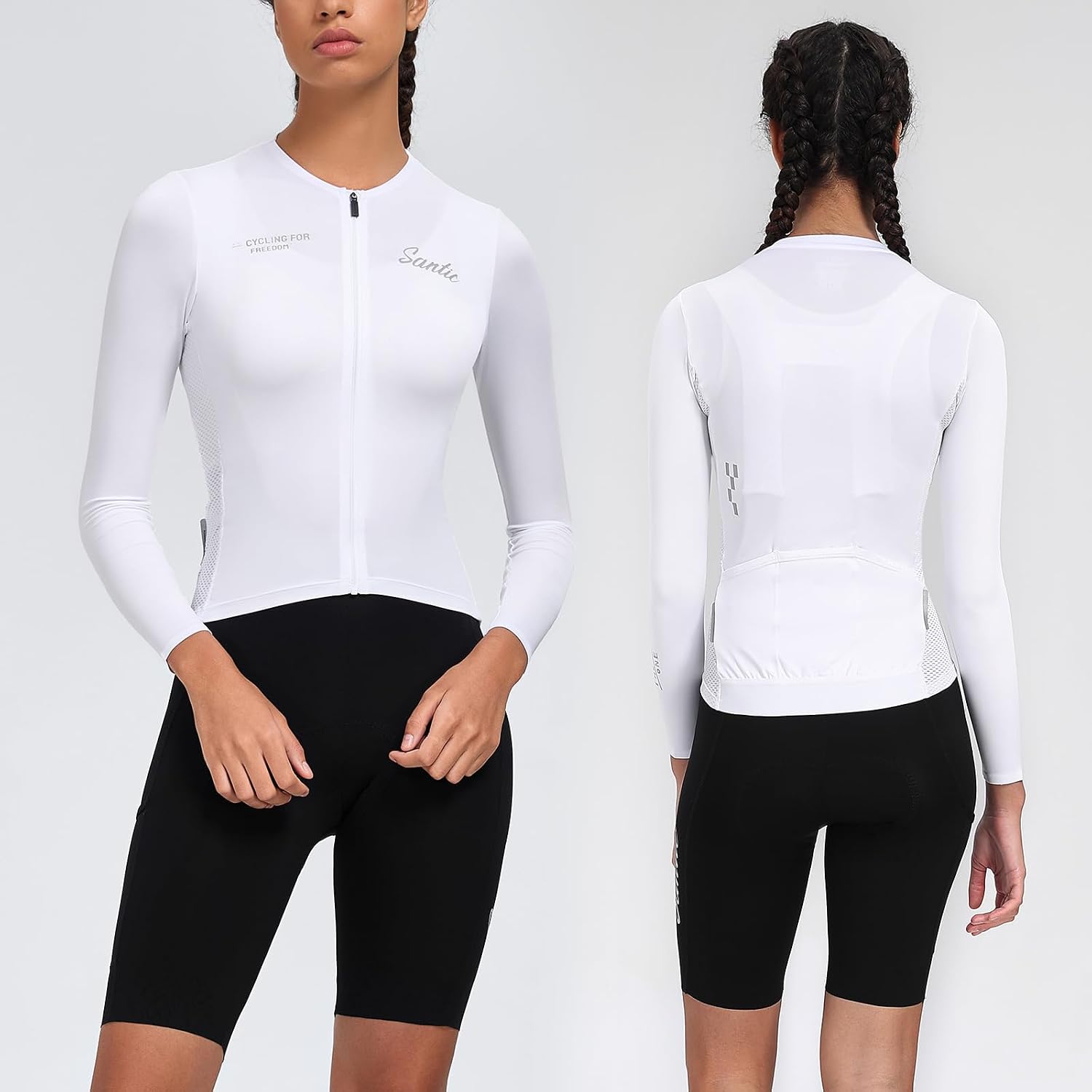 Santic Women's Cycling Jersey Long Sleeve Top Road Bike Shirt Full Zipper UPF 50+ Bike Jersey with Pockets