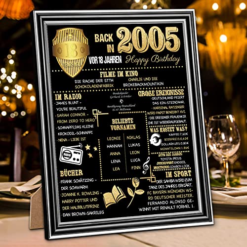 Benjia Geschenk 18 Geburtstag - Back in 2005 Gerahmt Poster Germany - 18...