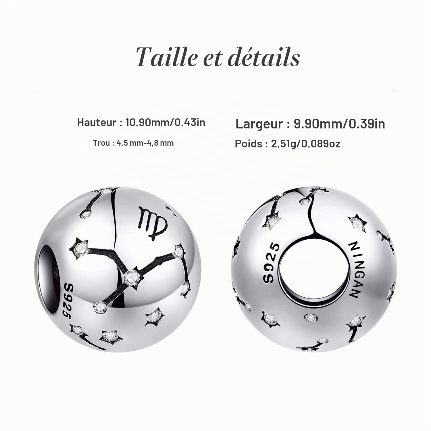 NINGAN Breloque en argent sterling 925 pour anniversaire 12 signes du zodiaque - Cadeau d'anniversaire idéal pour les femmes et les amis