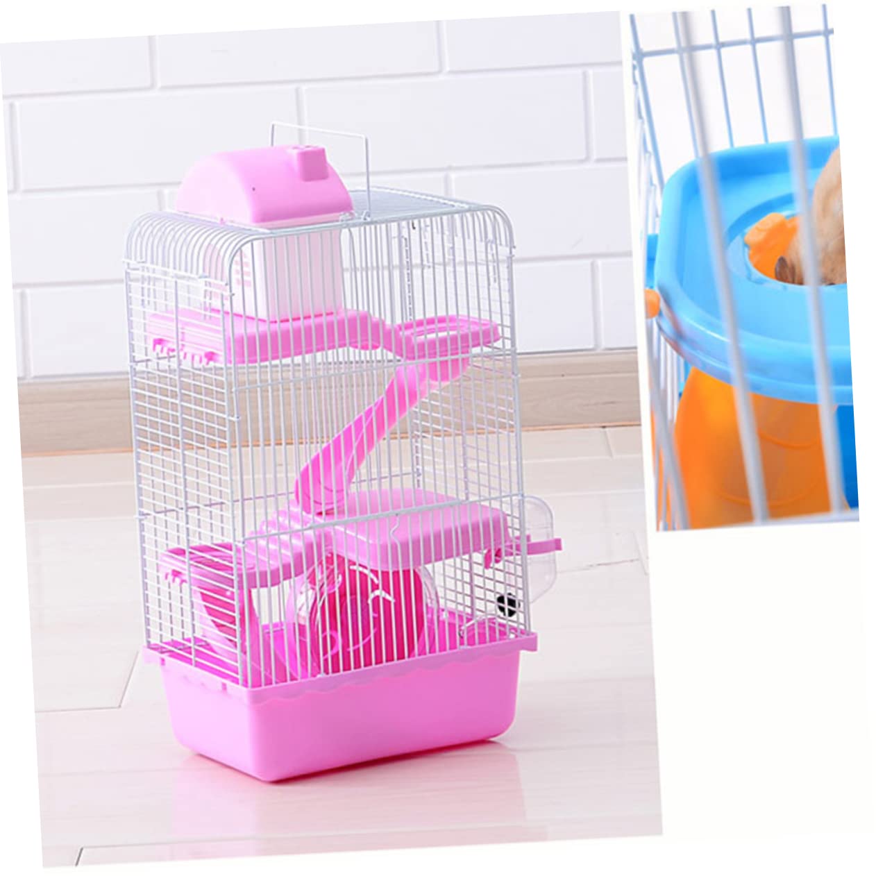 Sosoport Hamsterkäfig Dreistöckig aus Robustem Kunststoff mit Rutschendesign für Spielspaß Laufrad und Wassernapf für Kleintiere Chinchillakäfig Haustierhaus