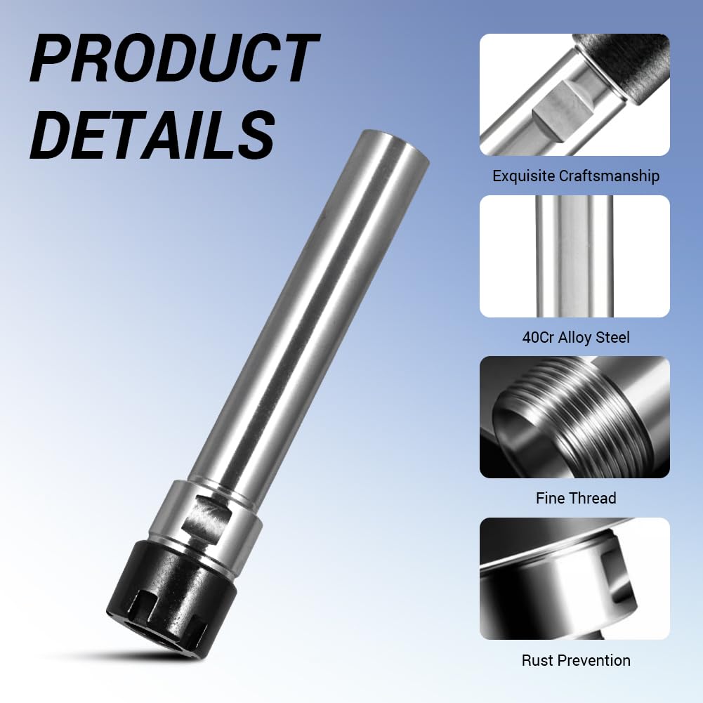 C20-ER20M-400L Spannzangenfutter-Verlängerungskabel, 40CR legierter Stahl mit geradem Schaft, Spannbereich 1–5 mm für CNC-Fräsen von Metall