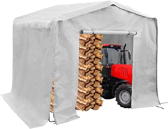 Outdoor Storage Shed, 8 x 8 x 8 FT Storage Shed Tent with Metal Frame, PE Tarp for Motorcycle, Bike, Lawn Mower, Gardening Tools (Grey)