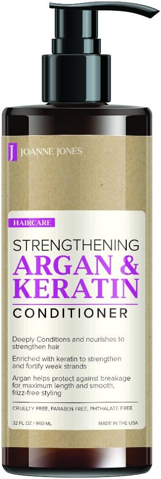 JOANNE JONES Strengthening Natural Argan and Keratin Hair Shampoo, Conditioner and Hair Styling Leave-in Spray Protect Against Breakage for Maximum Length and Smooth for All Hair (Conditioner)