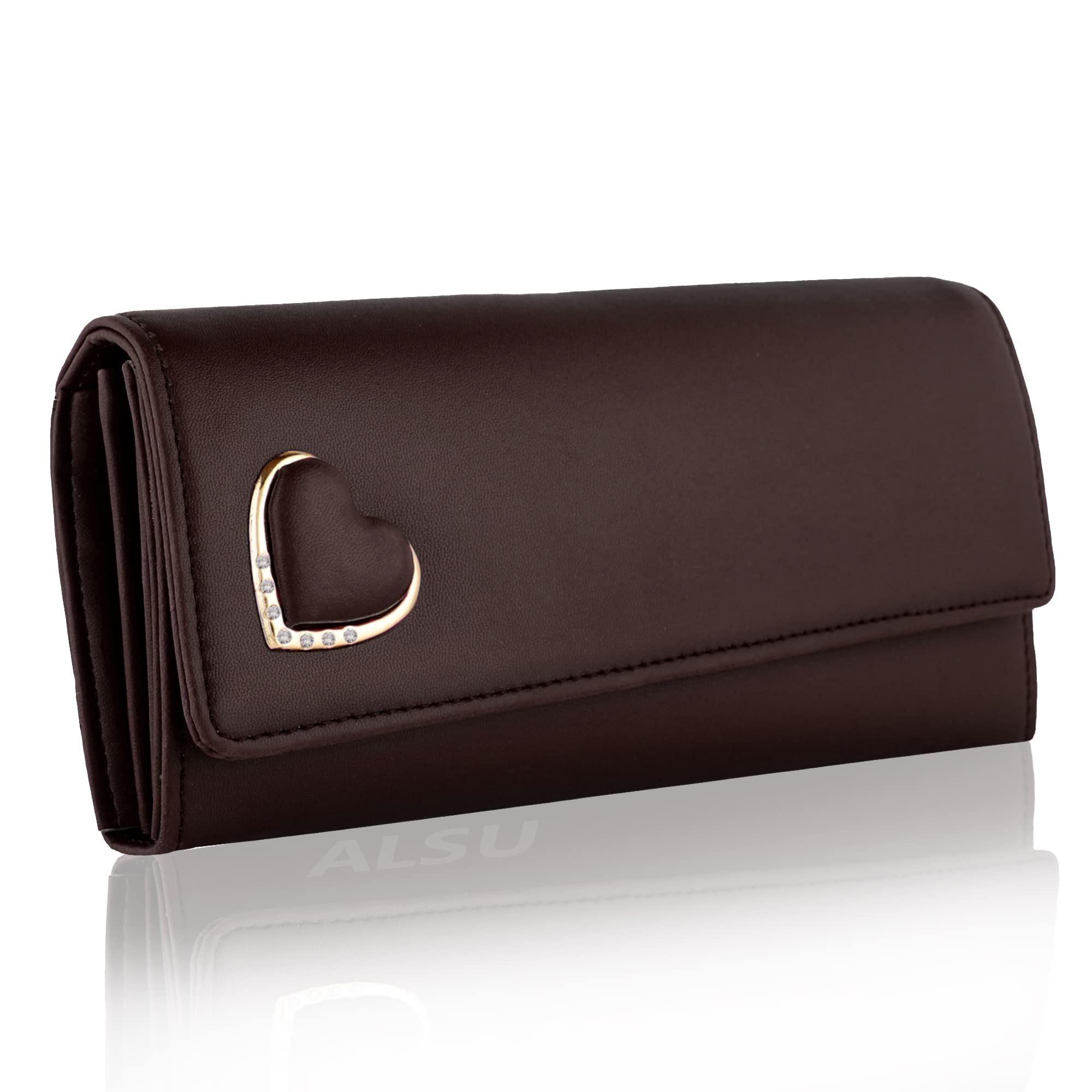 ALSU Women's Hand Wallet Purse Clutch with Phone Pocket, Coin Pocket, 4 Card Slots, Brown, Synthetic Leather