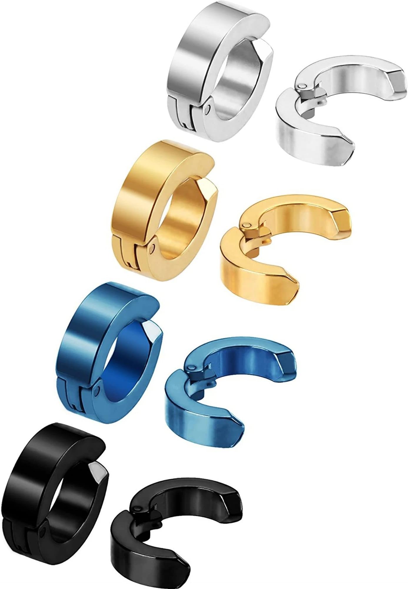 8 Pieces Non-piercing Earrings Ear Clip Fake Ear Hoops for Men and Women, Stainless Steel, 4 Colors