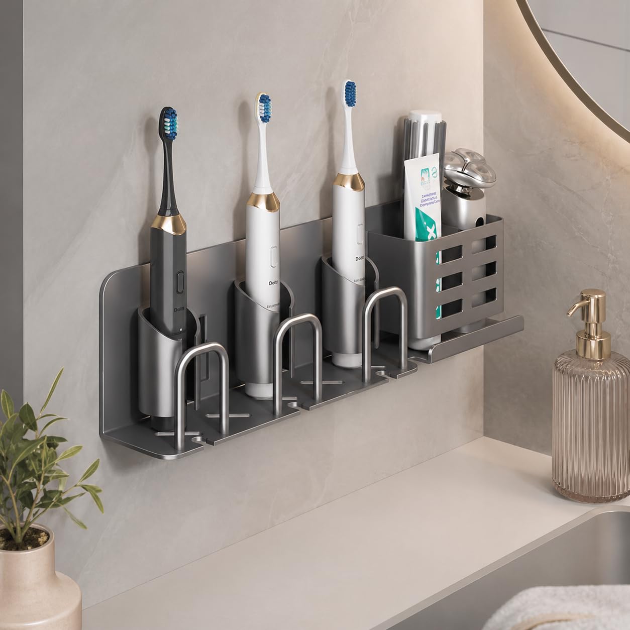 Porte-brosse à dents électrique aluminium OUZHOU 3 fentes avec boîte de rangement