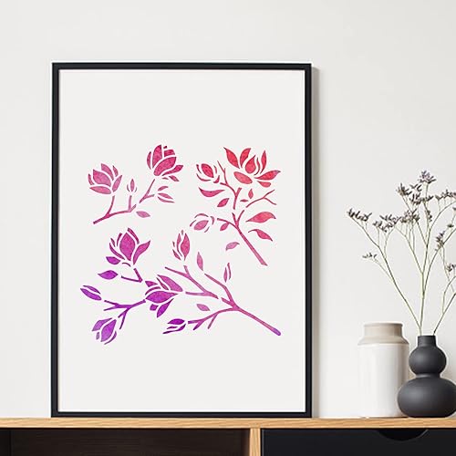 Miniatura 6 de MAYJOYDIY Magnolia Stencil - Plantillas de flores de magnolia de 11.8 x 11.8 pulgadas, reutilizables, flores clásicas para pintar en madera, lienzo,