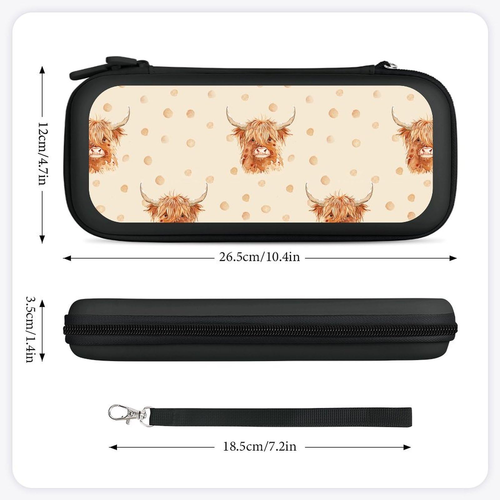 Scottish Highland Cow And Dot Compatible with Switch Carrying Case Hard Travel Game Bag Pouch with 15 Games Accessories Black-style