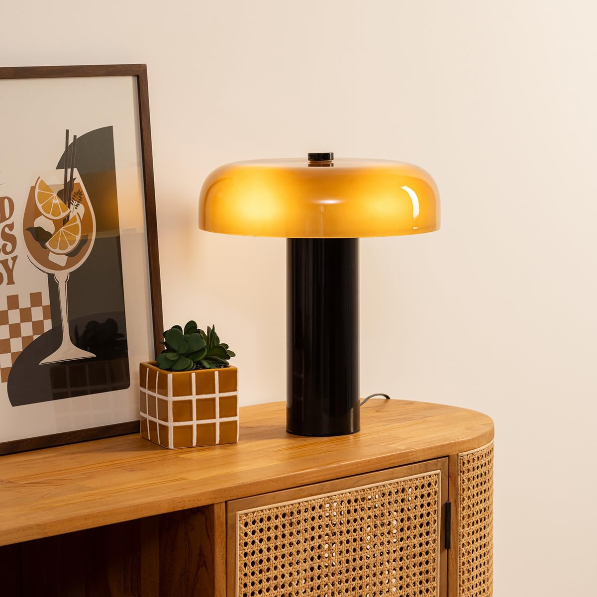 Atmosphera Créateur d'Intérieur Lampe Cylindrique Jody Lampe à Poser Vintage Abat-jour en Verre Inclinable