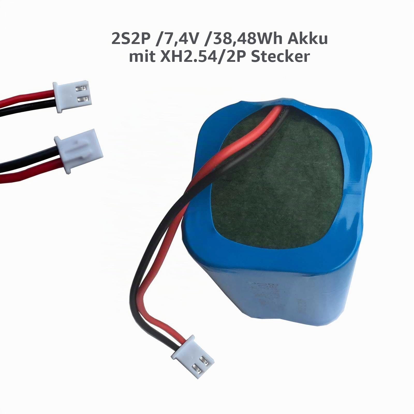 7,4 V 5200 mAh wiederaufladbare Lithium Ionen Akku mit XH2.54/2P Anschlüsse, 18650 DIY-Batterien 2S2P Li-Ion Akkupack unterstützen 3C Dauerentladung