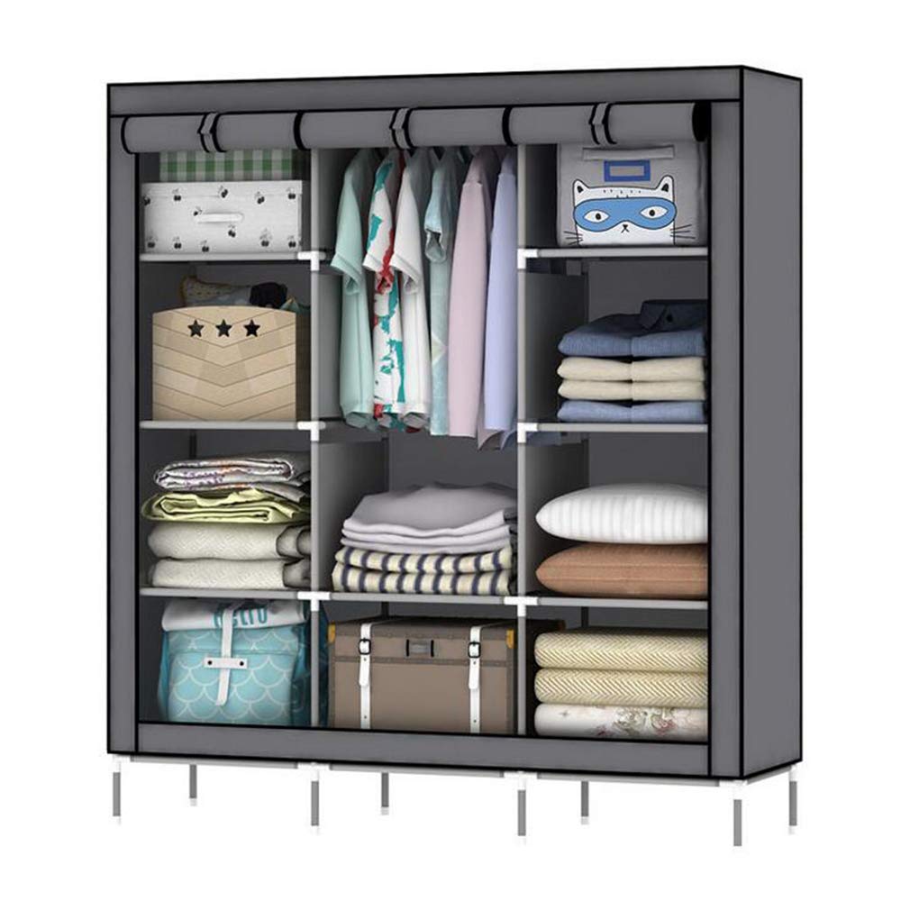 Armario de tela gris de 130x45x170cm con estructura de pie para ropa