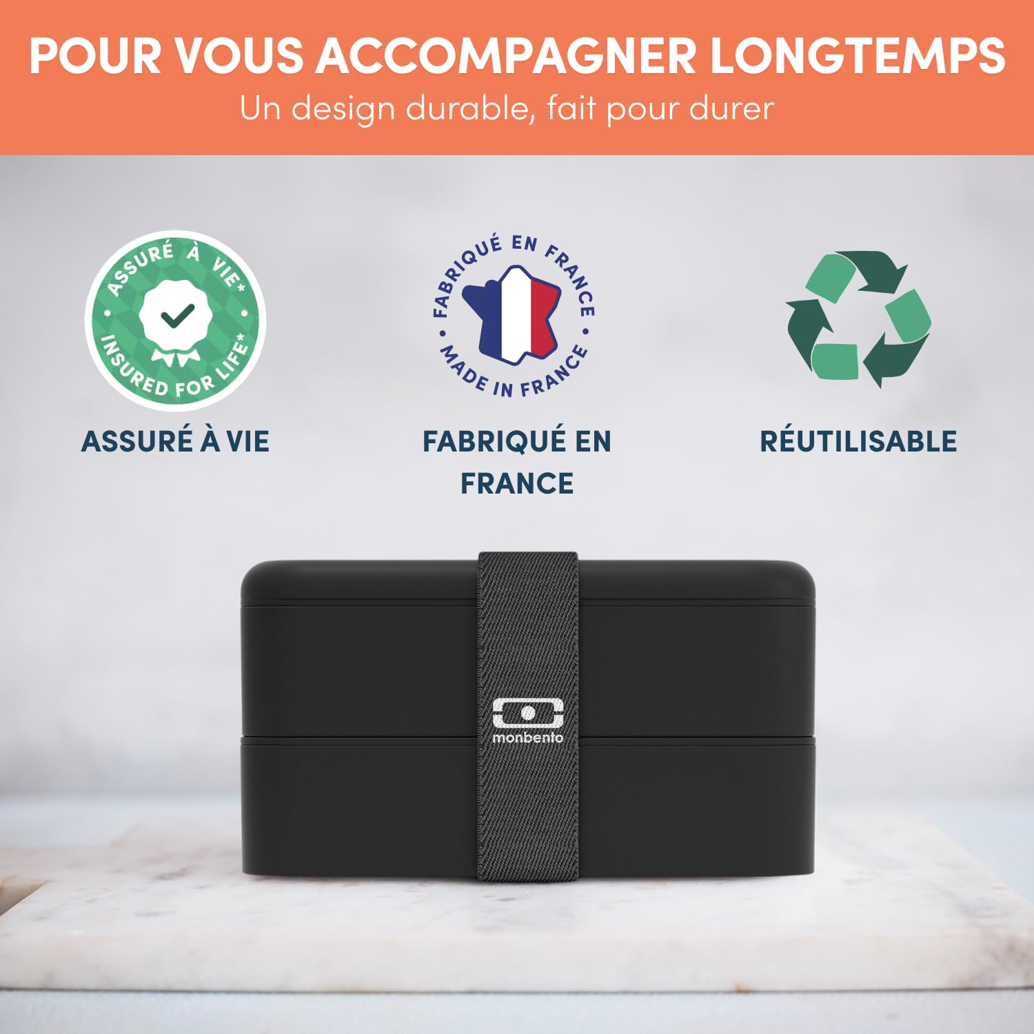 monbento - Bento box MB Original Onyx - Boîte Repas à Compartiments - Lunch box Hermétique 2 étages - Idéal pour Travail/Ecole - Sans BPA - Durable et Sûr - Made In France - Noir